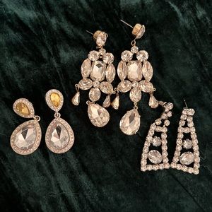 Lot of three different rhinestone earrings
